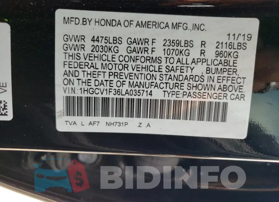 1HGCV1F36LA035714 Photo# 12