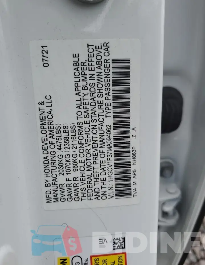 1HGCV1F37MA094062 Photo# 12