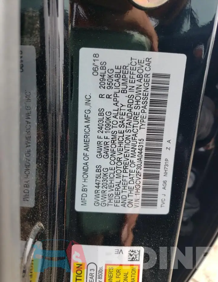 1HGCV2F30JA044315 Photo# 12