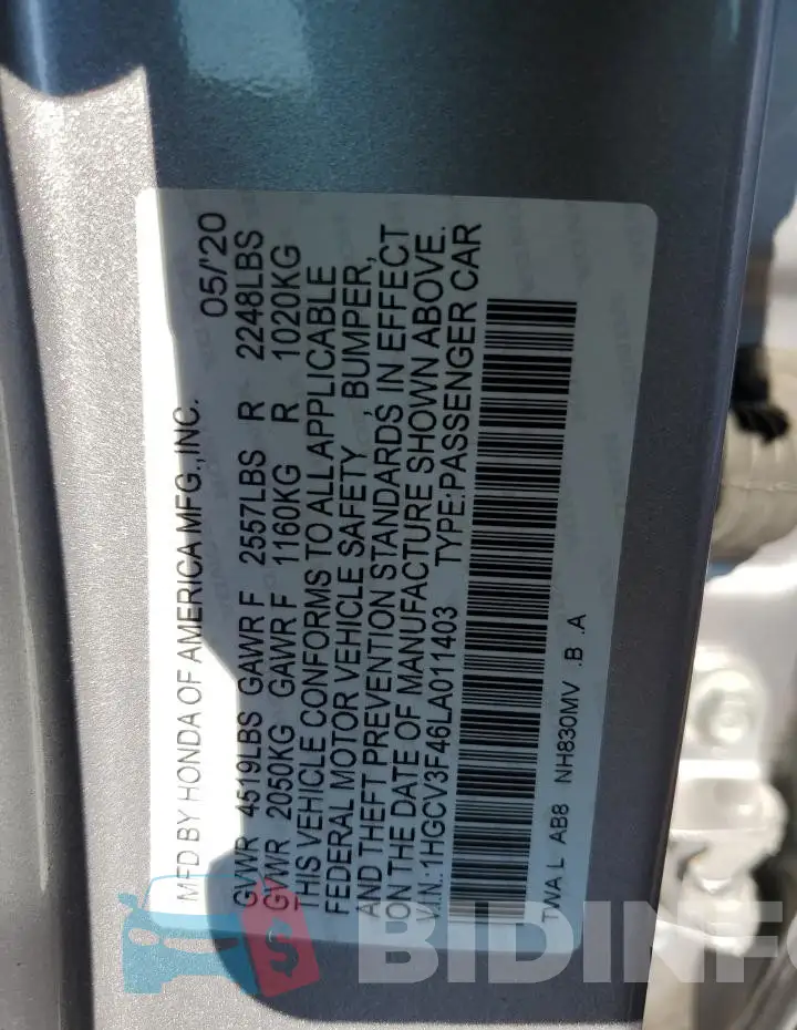 1HGCV3F46LA011403 Photo# 12