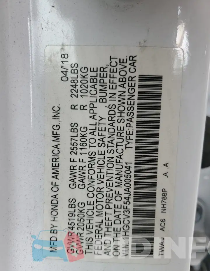 1HGCV3F54JA005041 Photo# 12