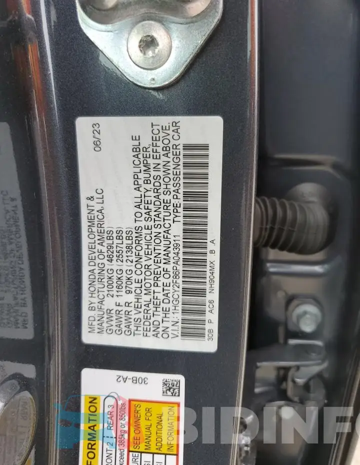 1HGCY2F86PA043911 Photo# 12