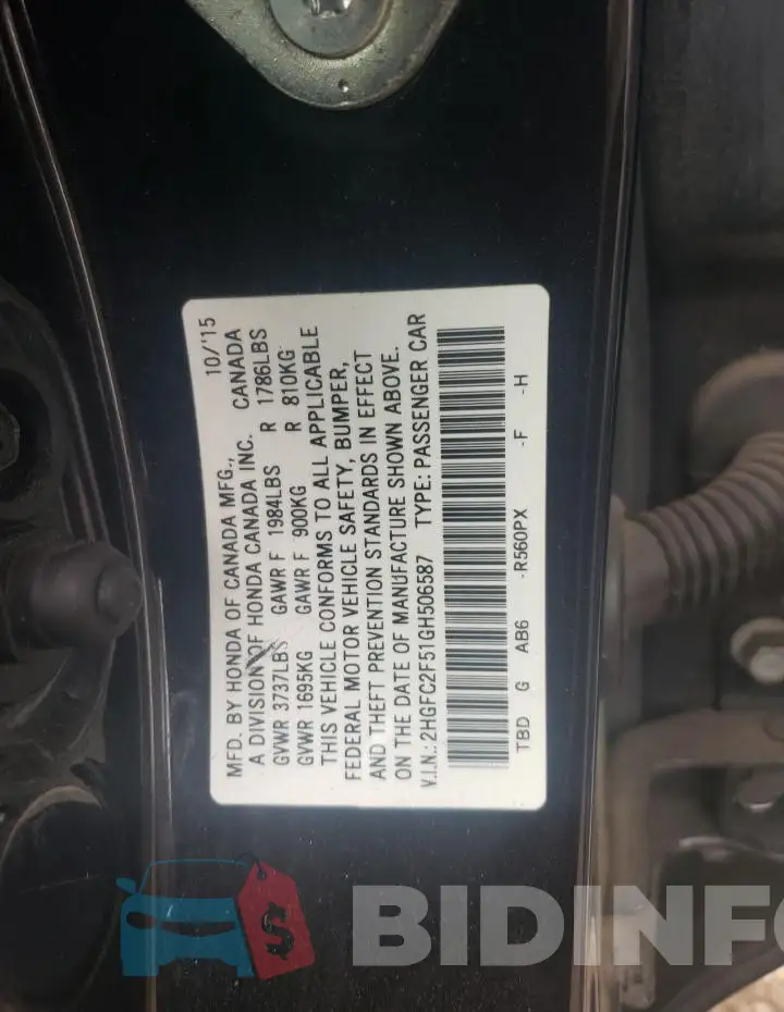 2HGFC2F51GH506587 Photo# 12