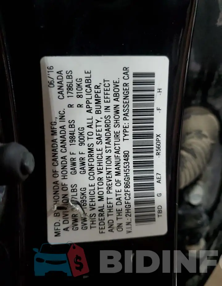 2HGFC2F86GH553480 Photo# 12