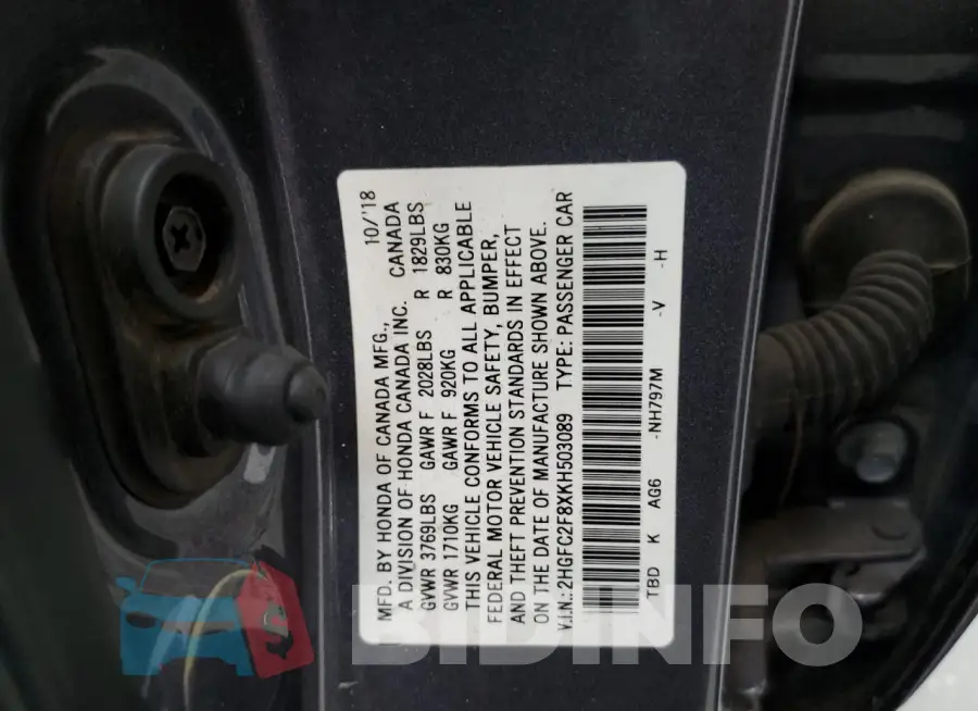 2HGFC2F8XKH503089 Photo# 12