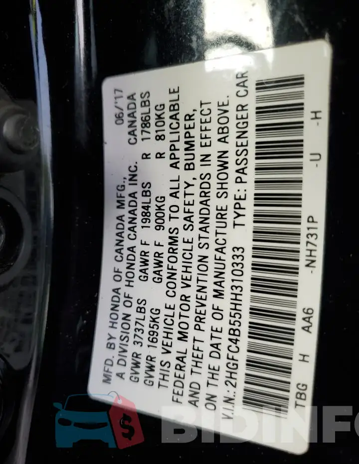 2HGFC4B55HH310333 Photo# 12