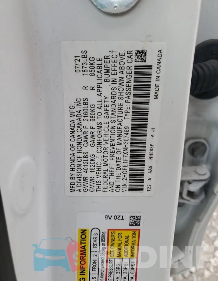 2HGFE1F7XNH307489 Photo# 12