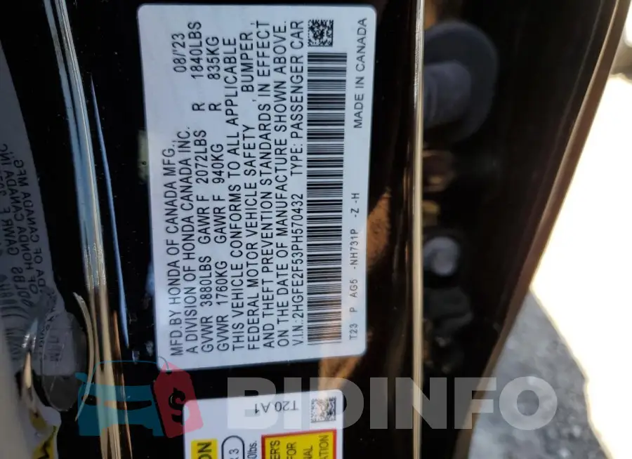 2HGFE2F53PH570432 Photo# 12