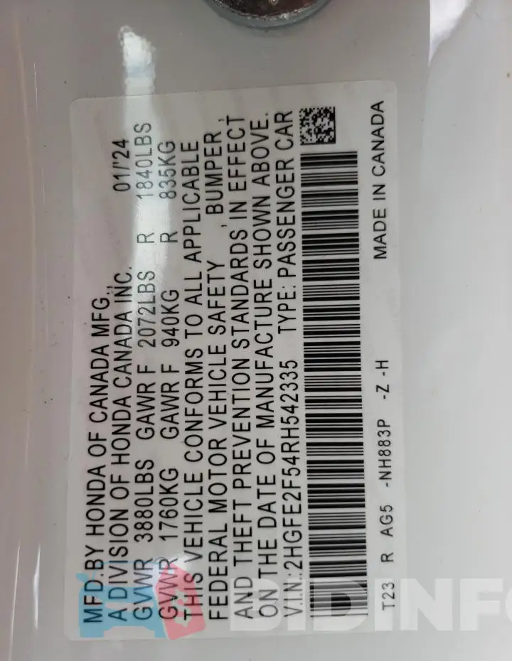 2HGFE2F54RH542335 Photo# 12