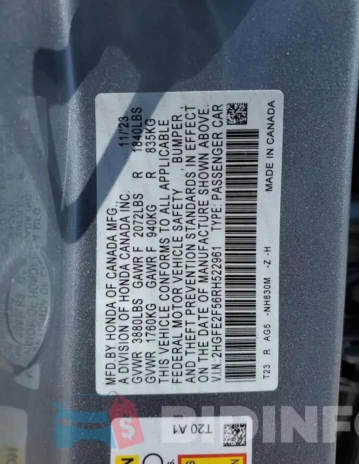 2HGFE2F56RH522961 Photo# 12