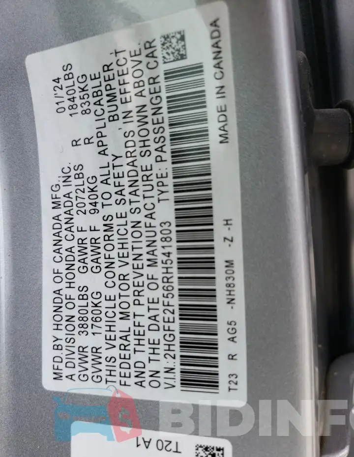 2HGFE2F56RH541803 Photo# 12