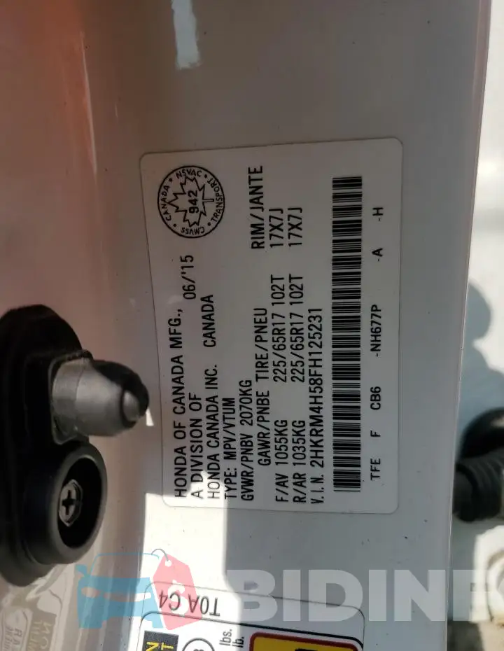 2HKRM4H58FH125231 Photo# 12
