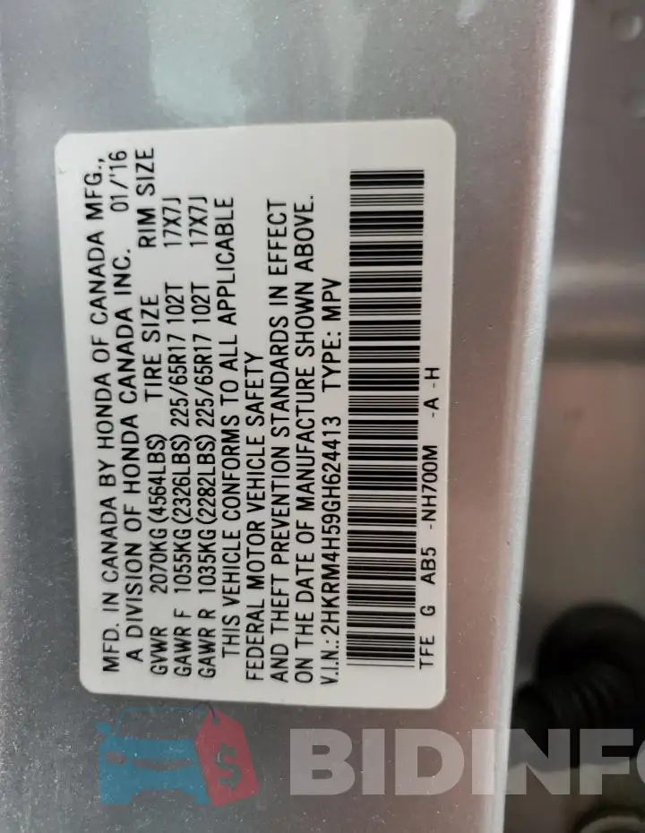 2HKRM4H59GH624413 Photo# 13