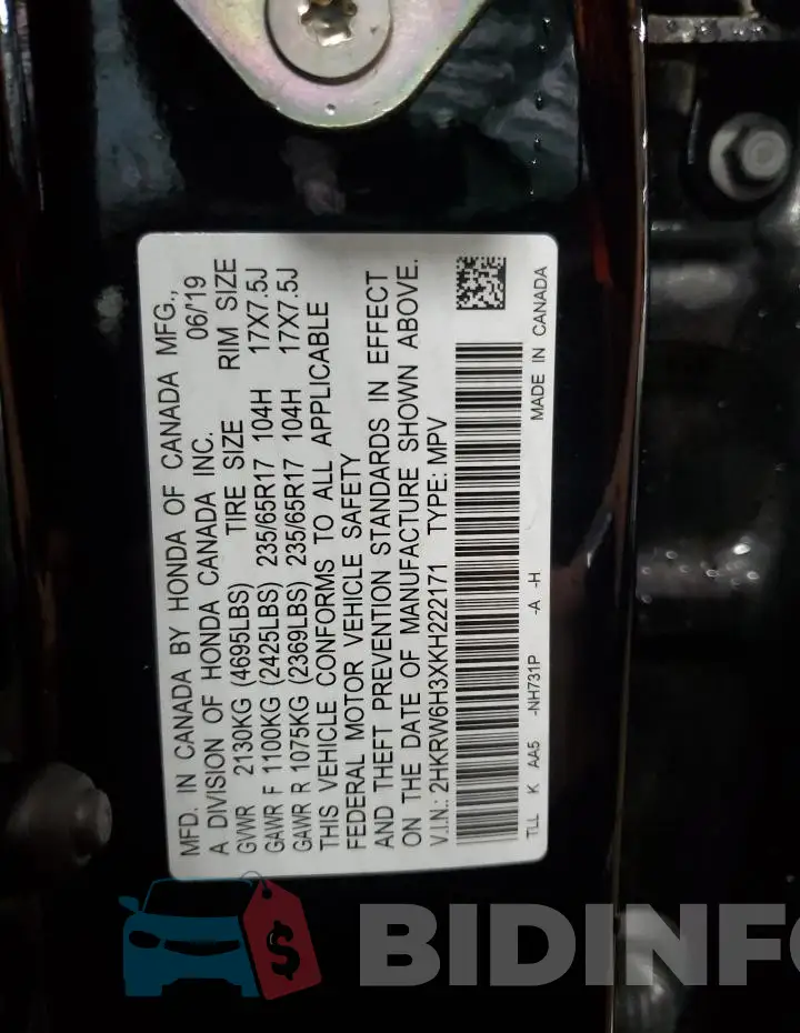 2HKRW6H3XKH222171 Photo# 13