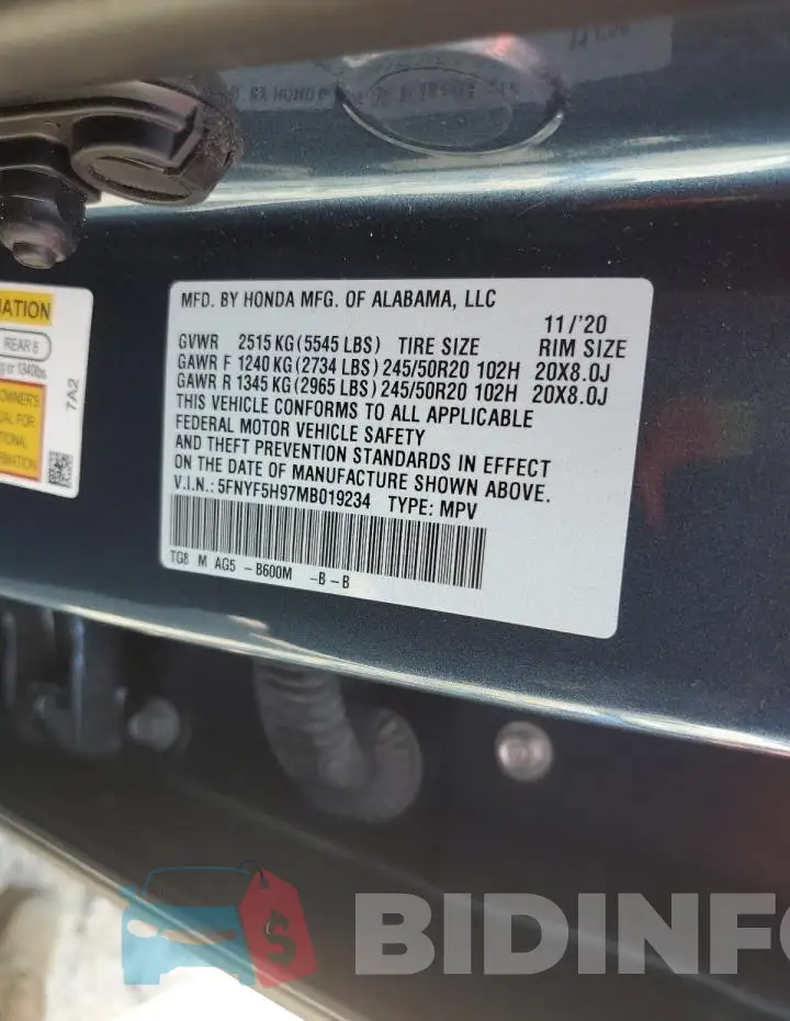 5FNYF5H97MB019234 Photo# 13