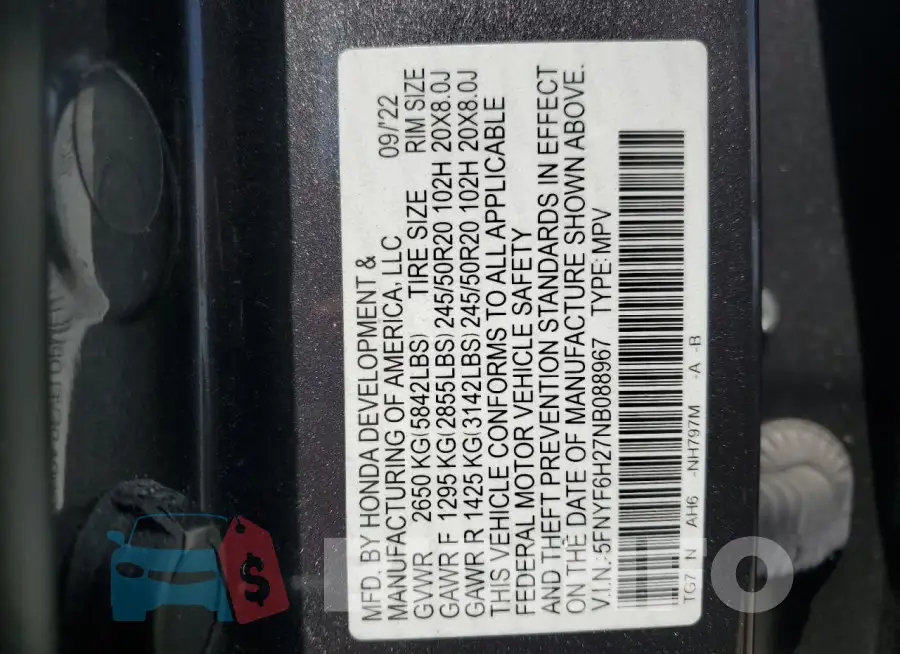 5FNYF6H27NB088967 Photo# 13
