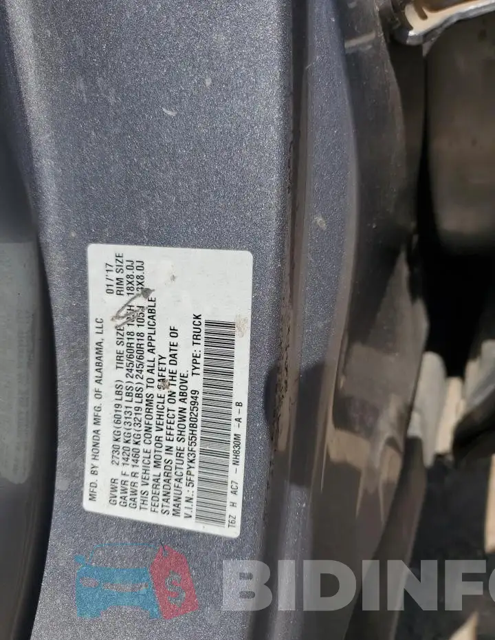 5FPYK3F55HB025949 Photo# 13