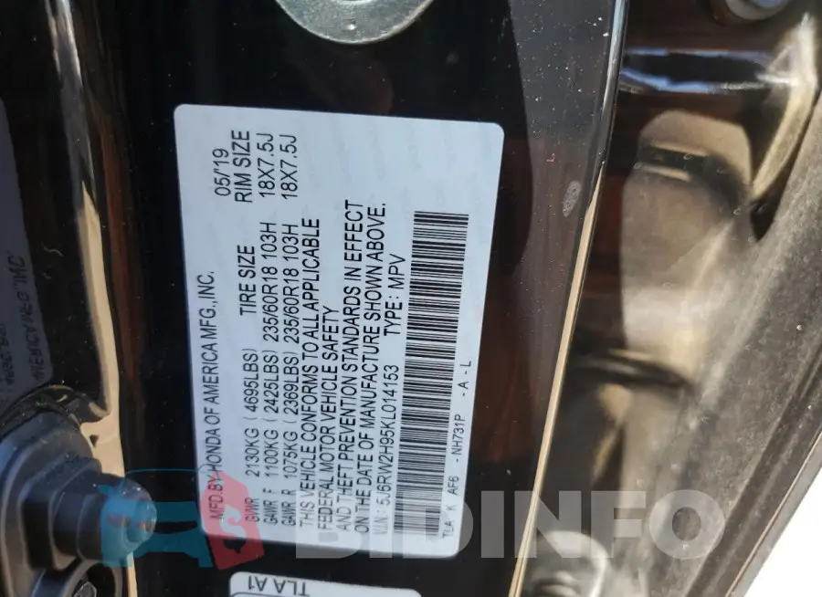 5J6RW2H95KL014153 Photo# 12