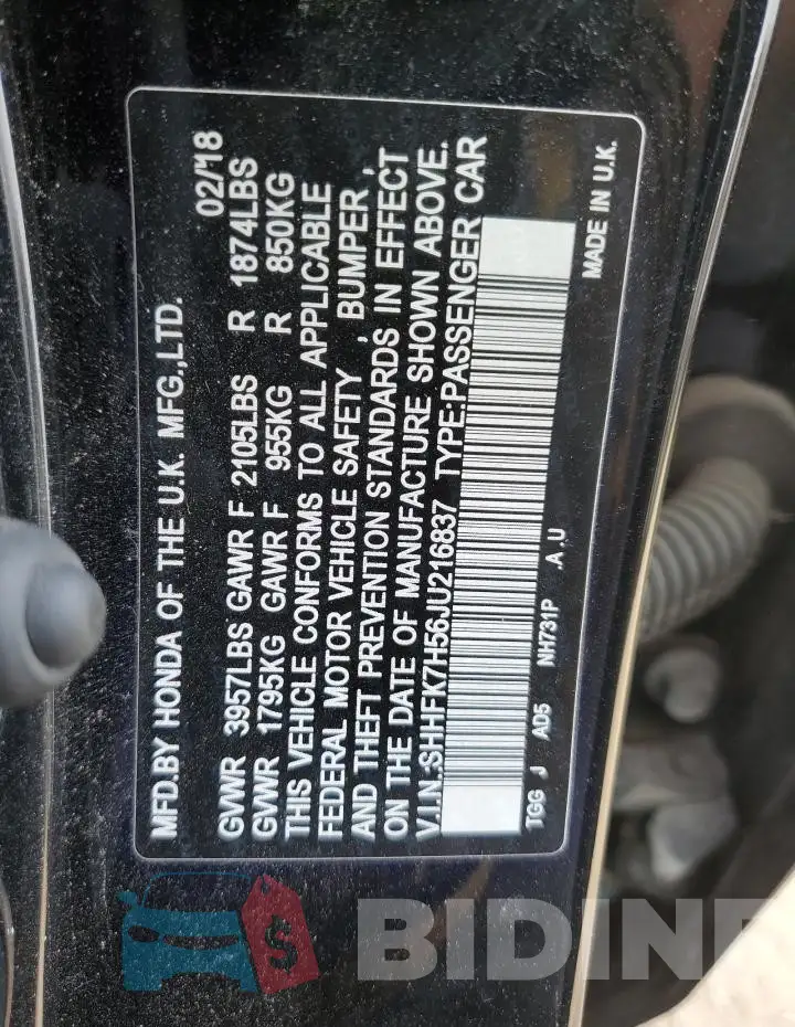 SHHFK7H56JU216837 Photo# 13