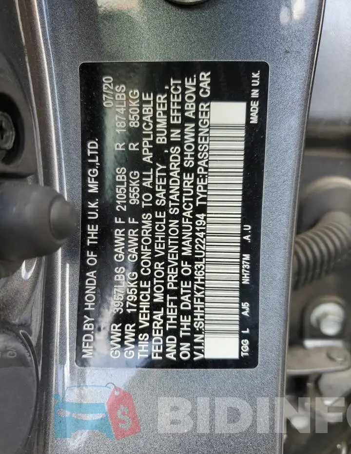 SHHFK7H63LU224194 Photo# 12