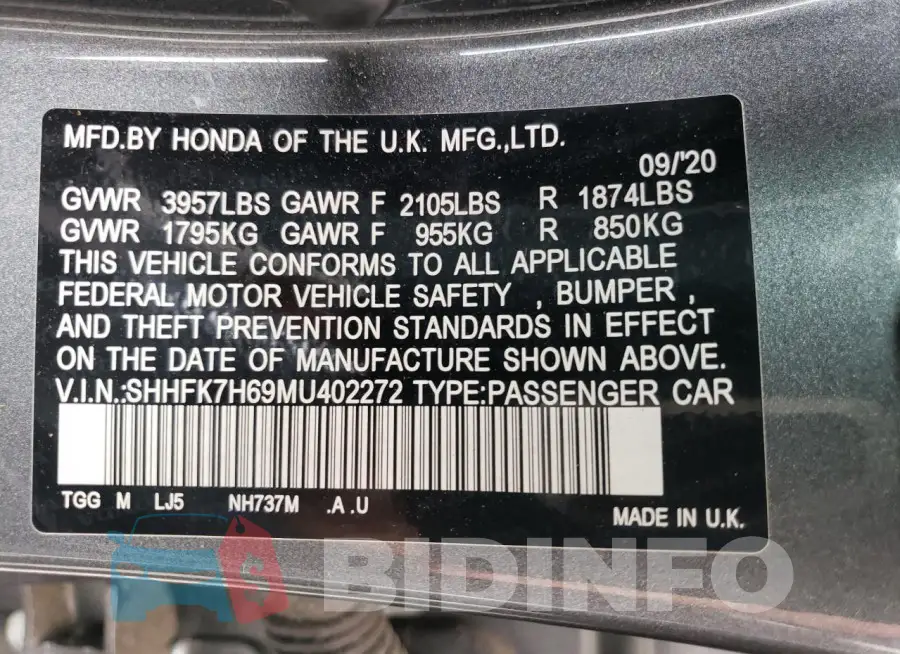SHHFK7H69MU402272 Photo# 12