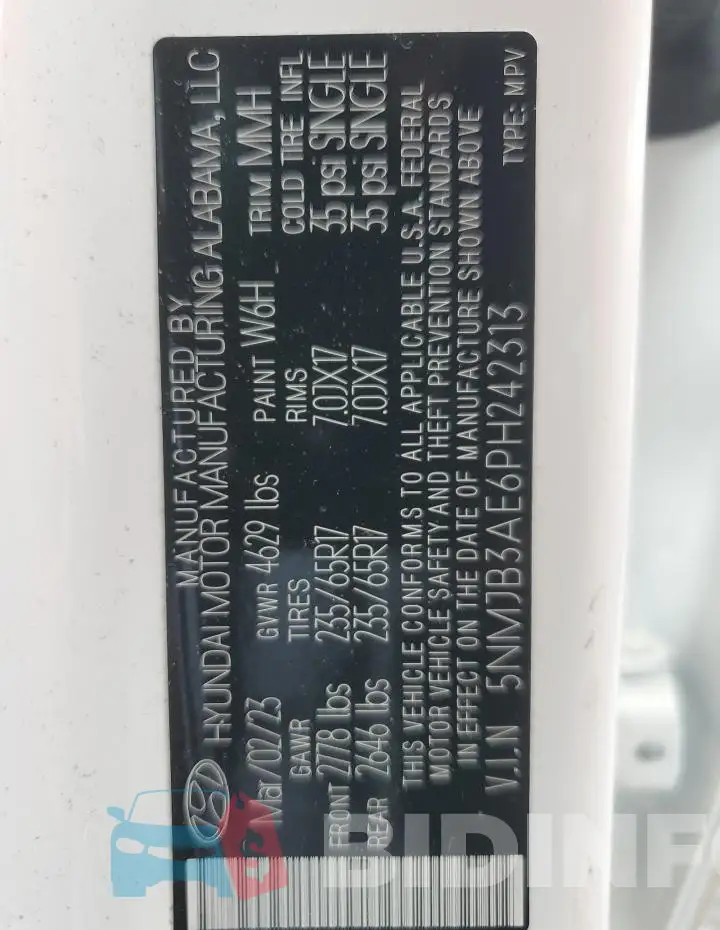 5NMJB3AE6PH242313 Photo# 13