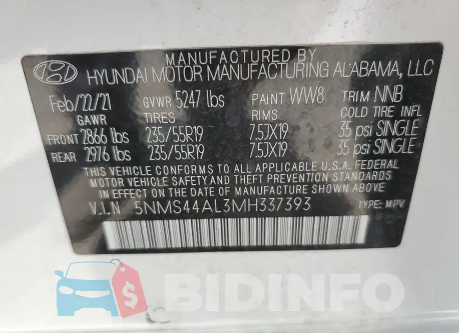5NMS44AL3MH337393 Photo# 13
