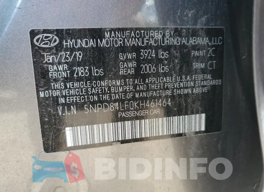 5NPD84LF0KH461464 Photo# 13