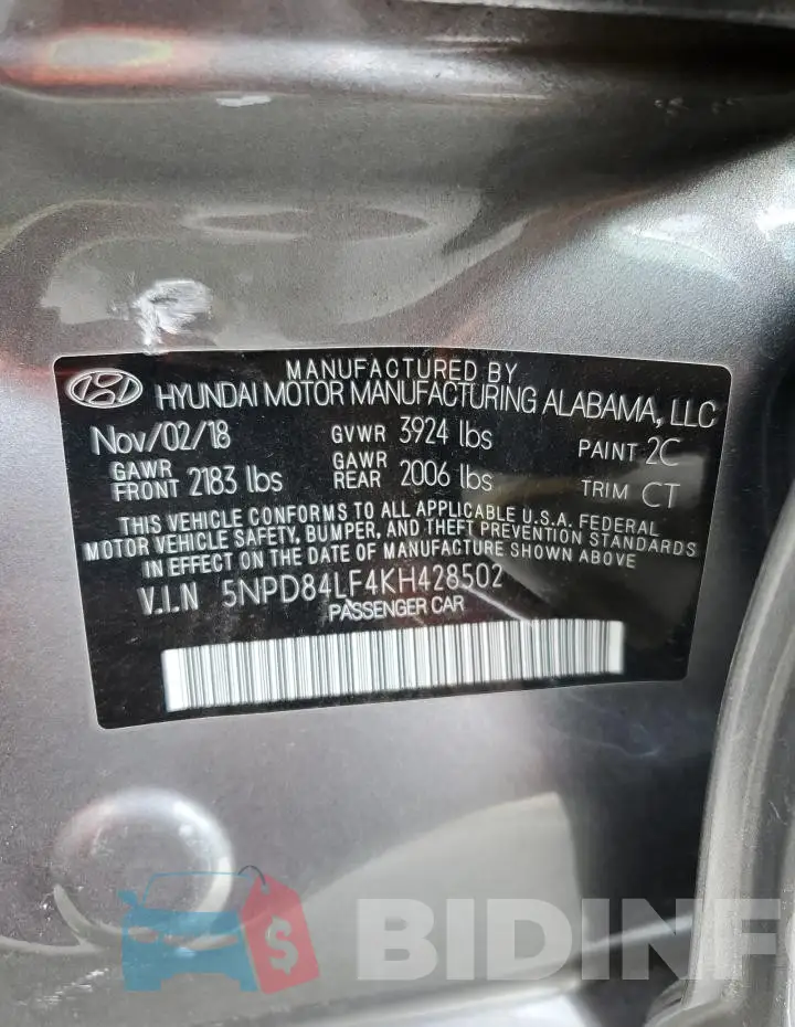 5NPD84LF4KH428502 Photo# 12