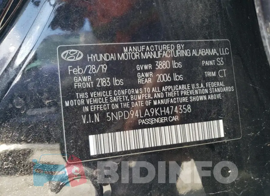 5NPD94LA9KH474358 Photo# 12
