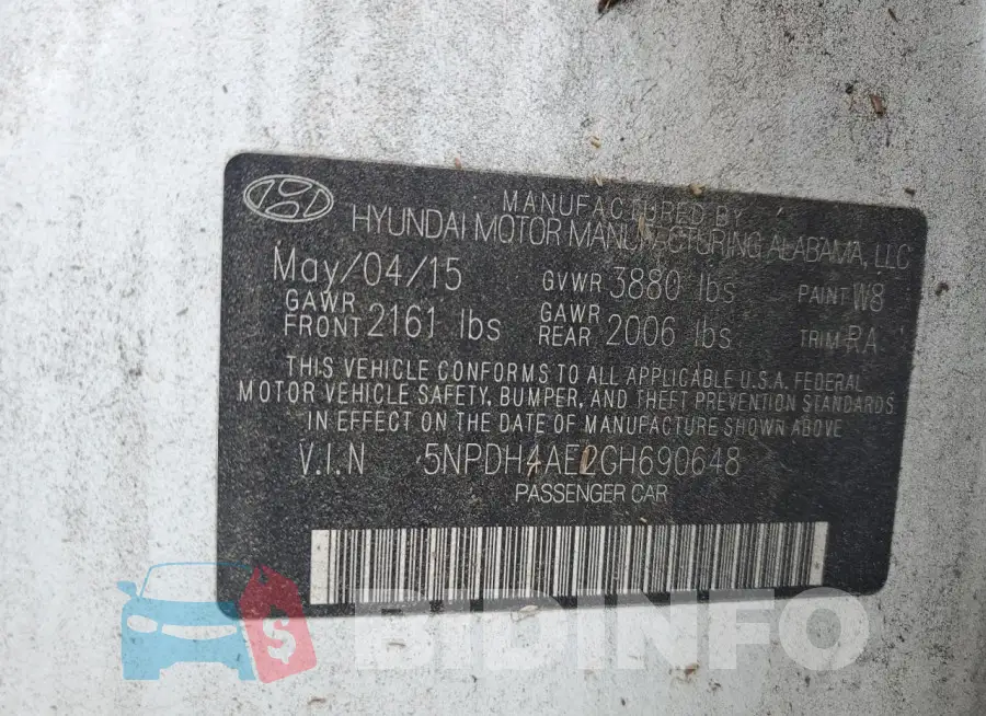 5NPDH4AE2GH690648 Photo# 12
