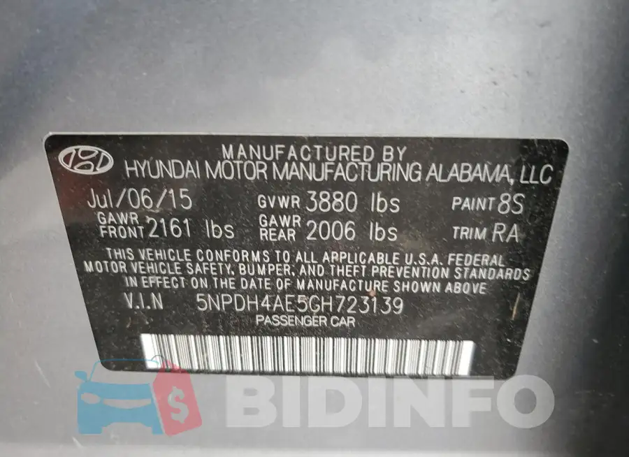 5NPDH4AE5GH723139 Photo# 12
