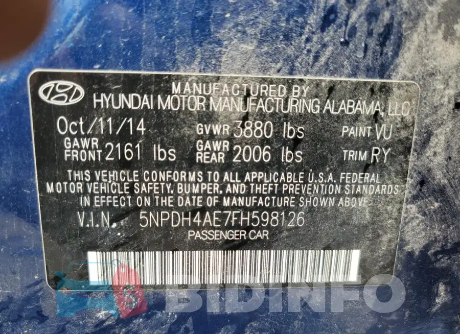 5NPDH4AE7FH598126 Photo# 13