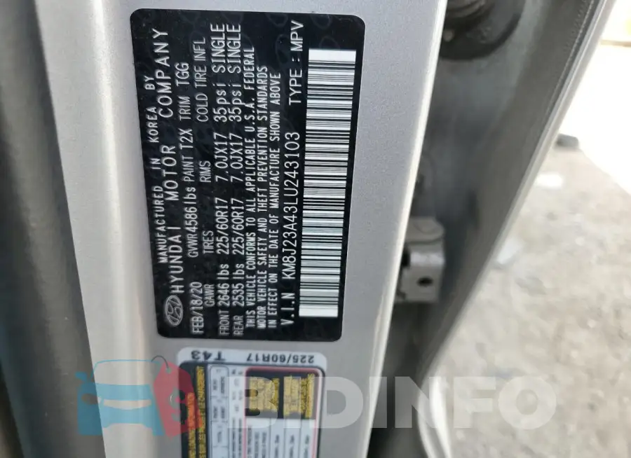 KM8J23A43LU243103 Photo# 12