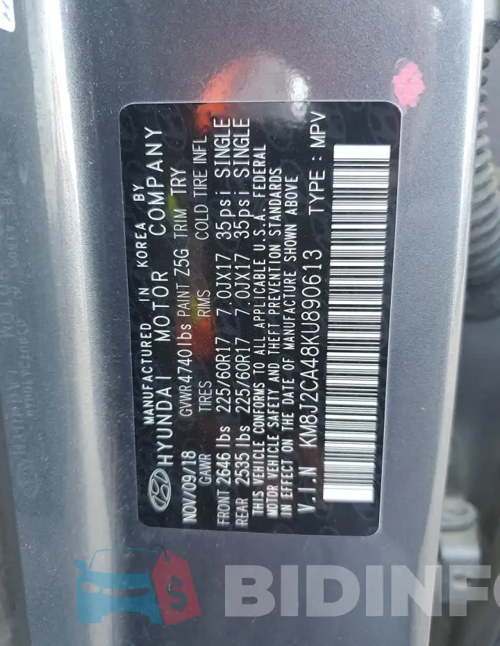 KM8J2CA48KU890613 Photo# 13
