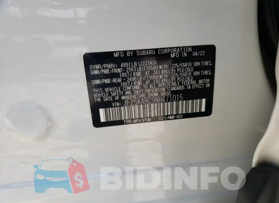 JF2SKARC9NH471015 Photo# 13