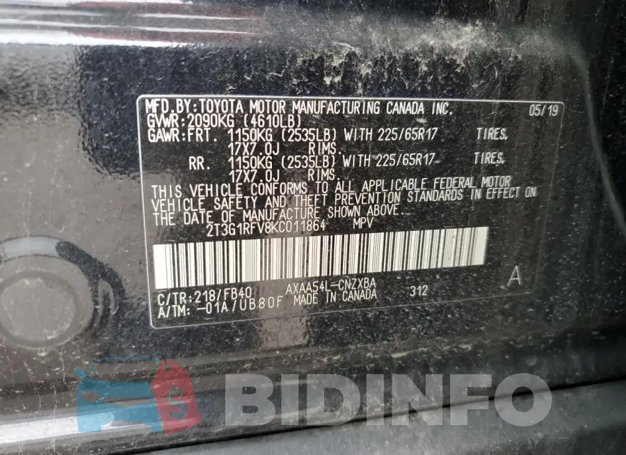 2T3G1RFV8KC011864 Photo# 13