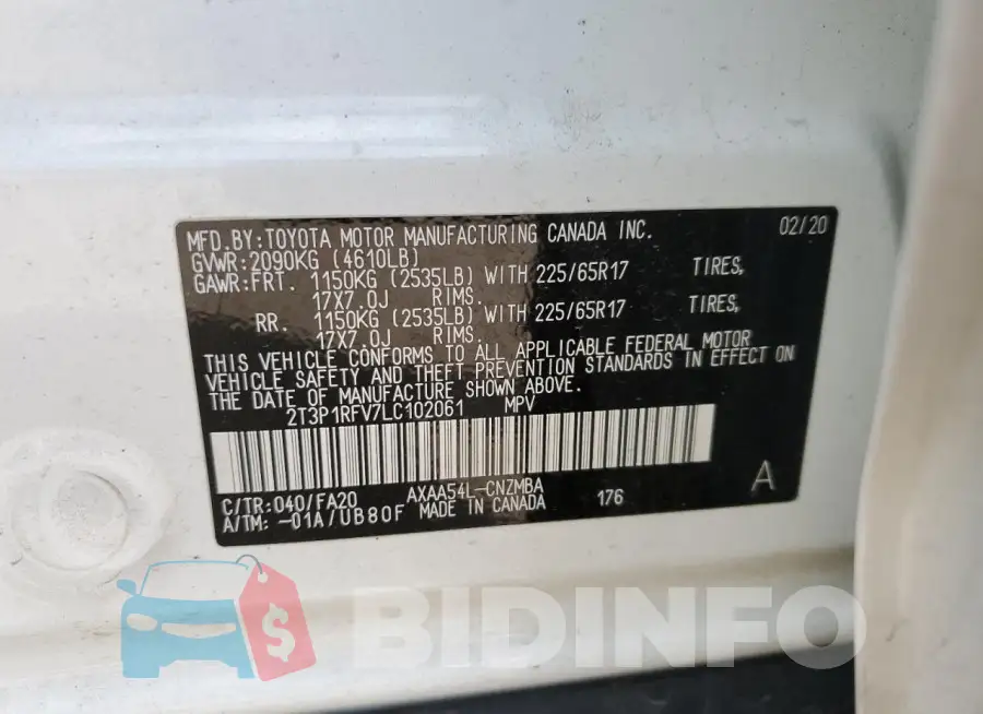 2T3P1RFV7LC102061 Photo# 12