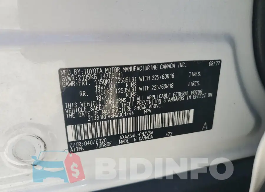 2T3S1RFV6NW301744 Photo# 12