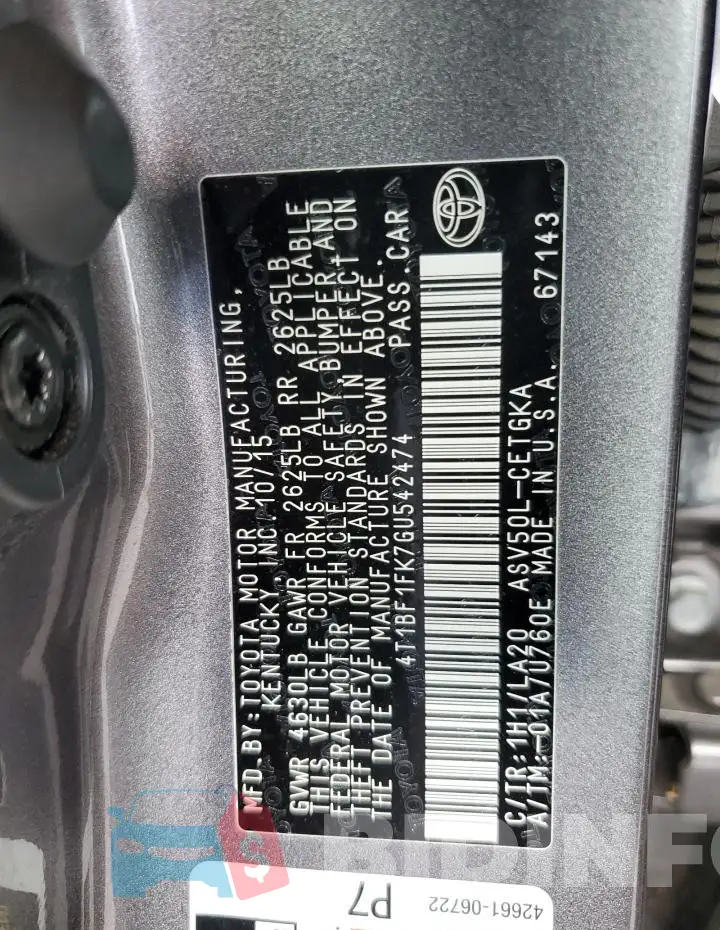 4T1BF1FK7GU542474 Photo# 13