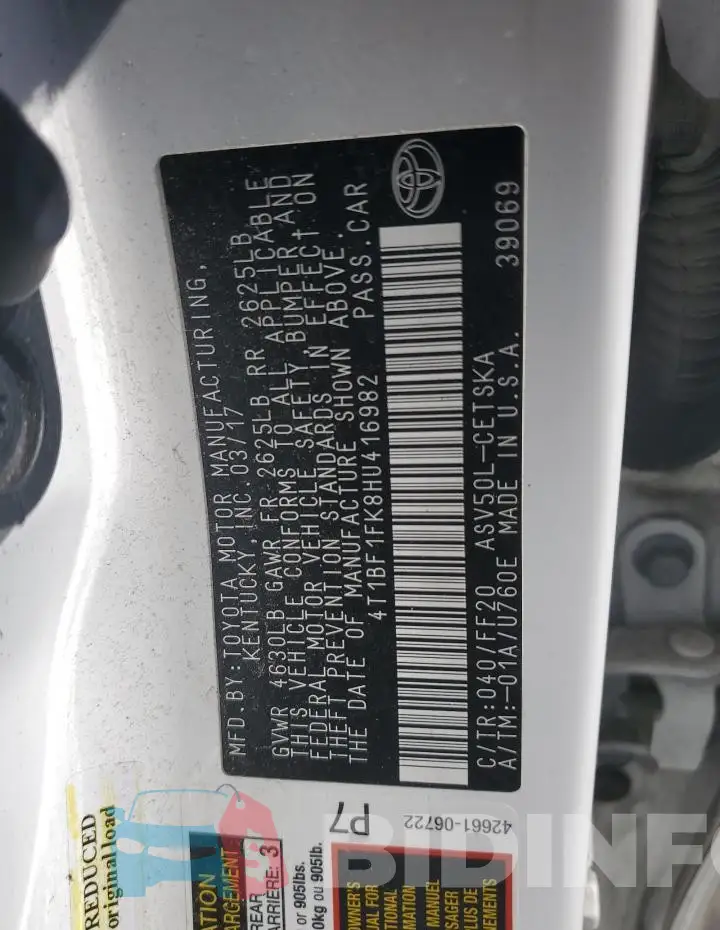 4T1BF1FK8HU416982 Photo# 12