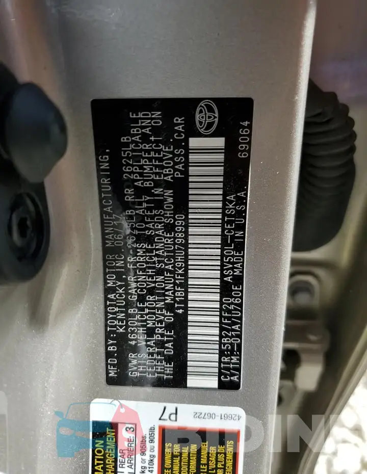 4T1BF1FK9HU798990 Photo# 12
