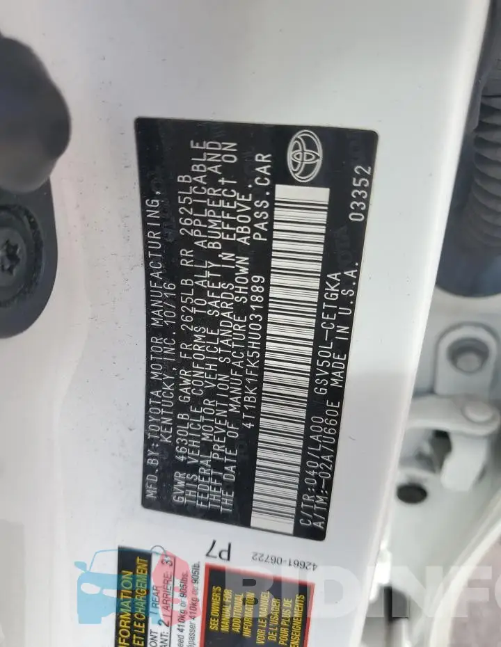 4T1BK1FK5HU031889 Photo# 12