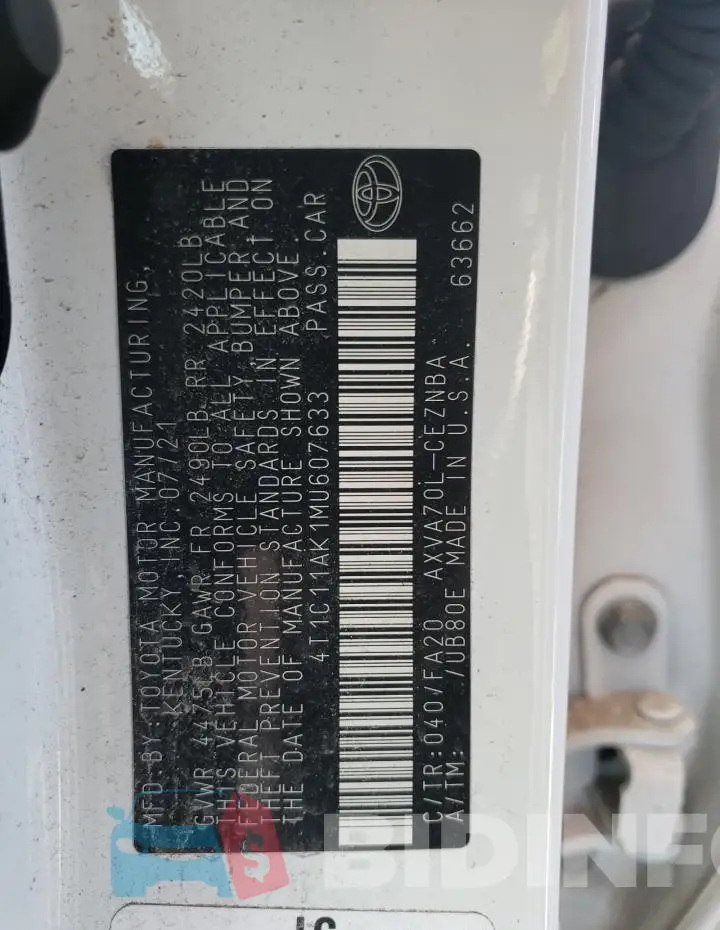 4T1C11AK1MU607633 Photo# 12