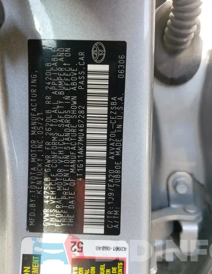 4T1G11AK7MU467282 Photo# 12