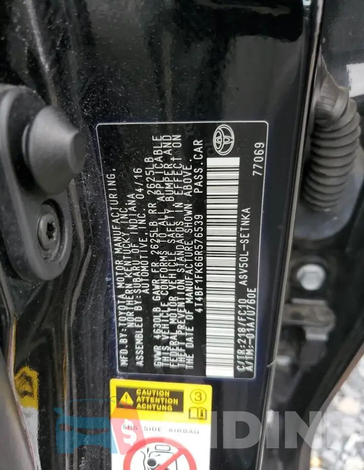 4T4BF1FK6GR576539 Photo# 12