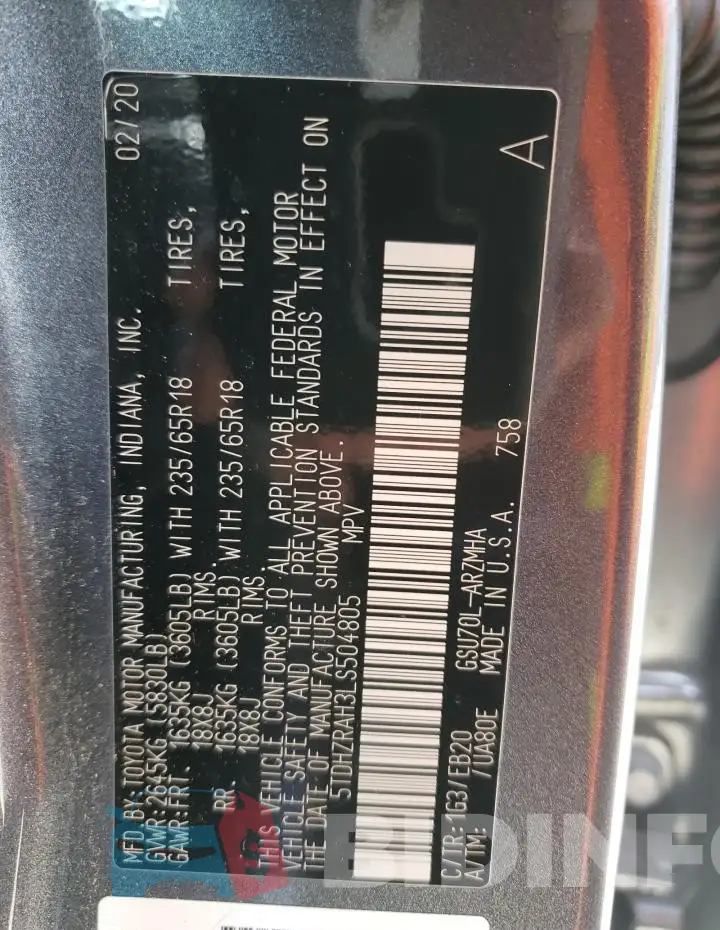 5TDHZRAH3LS504805 Photo# 13