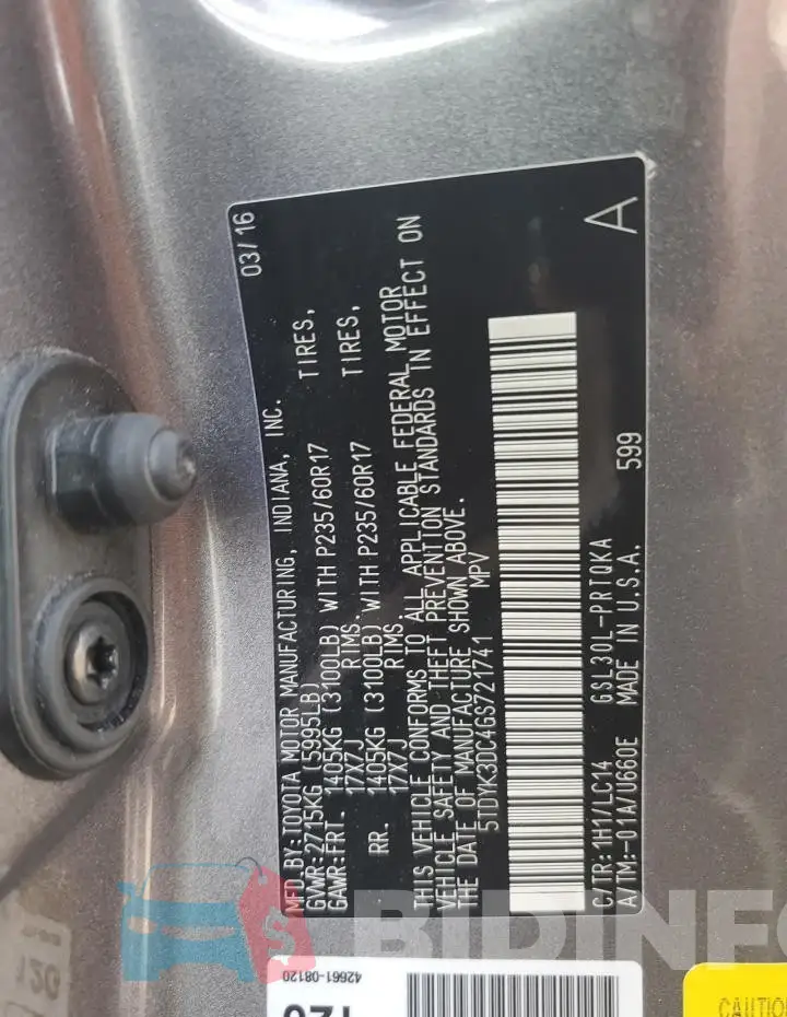 5TDYK3DC4GS721741 Photo# 13