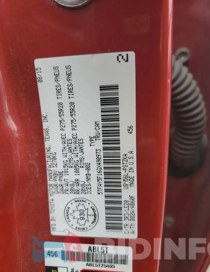5TFAY5F16GX490973 Photo# 12