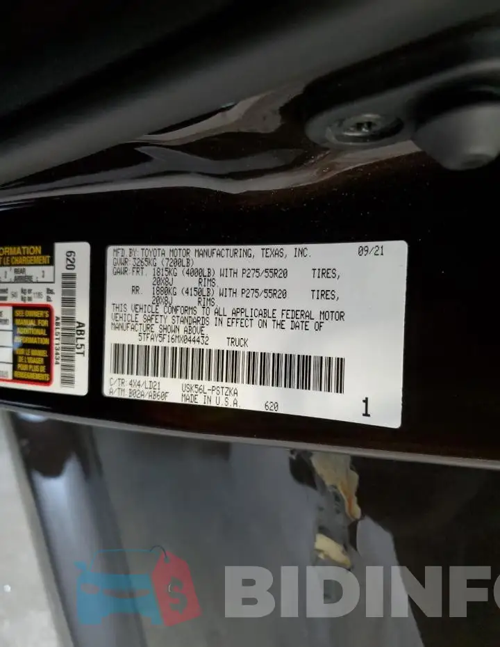5TFAY5F16MX044432 Photo# 12